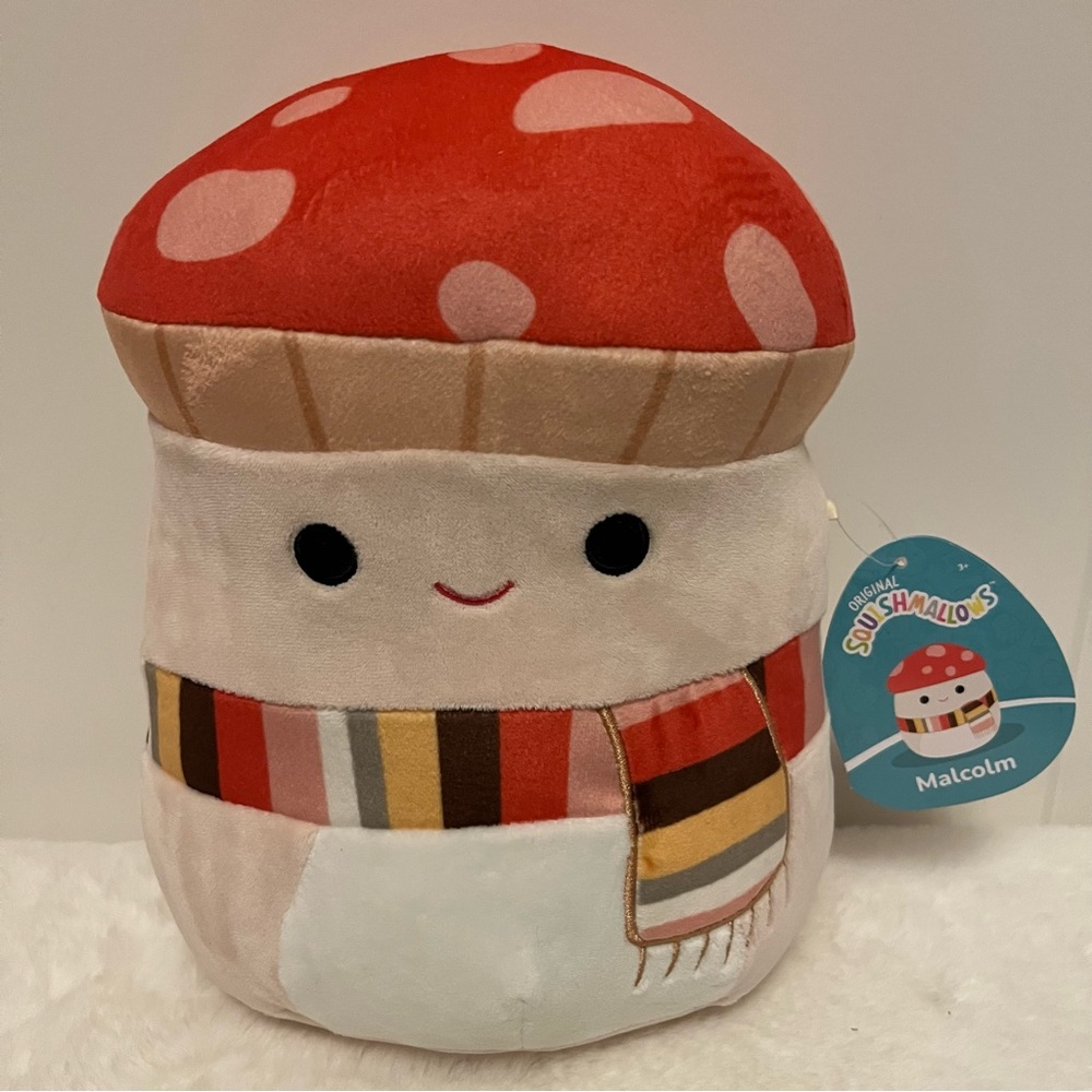 Squishmallow Malcolm Mushroom 🍄, Striped Scarf🧣, Harvest Squad, 8” New